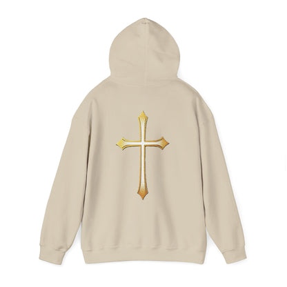 Men’s Gold Cross Hoodie – Bold Christian Faith Hoodie with Front & Back Design