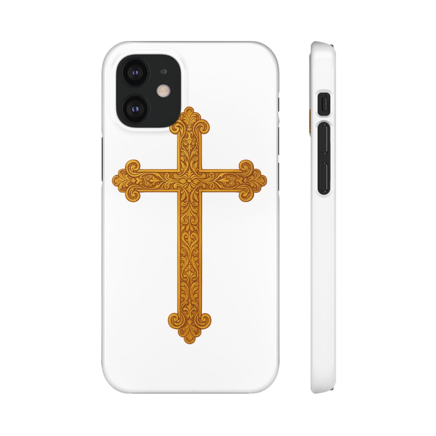 White iPhone Snap Case – Gold Cross Design