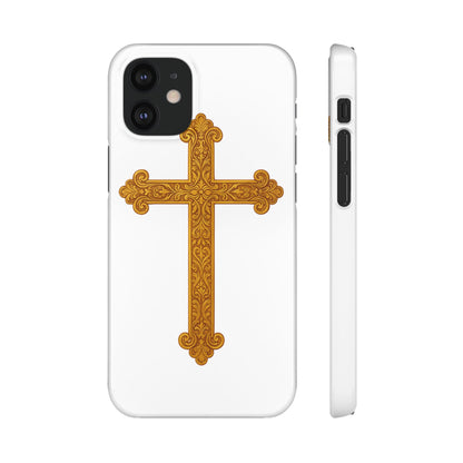 White iPhone Snap Case – Gold Cross Design