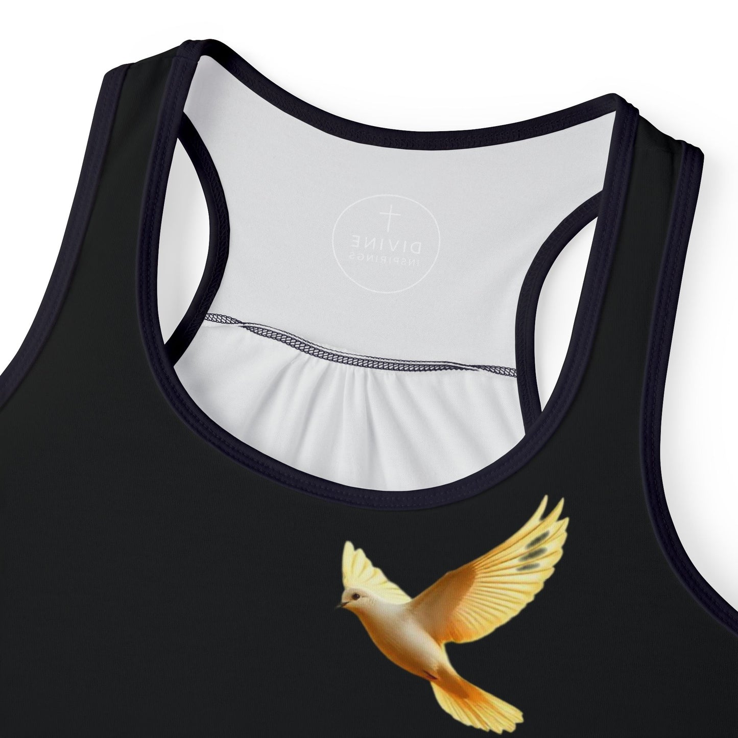 Golden Dove Women’s Christian Tank Top in Black – Spirit of Peace and Power