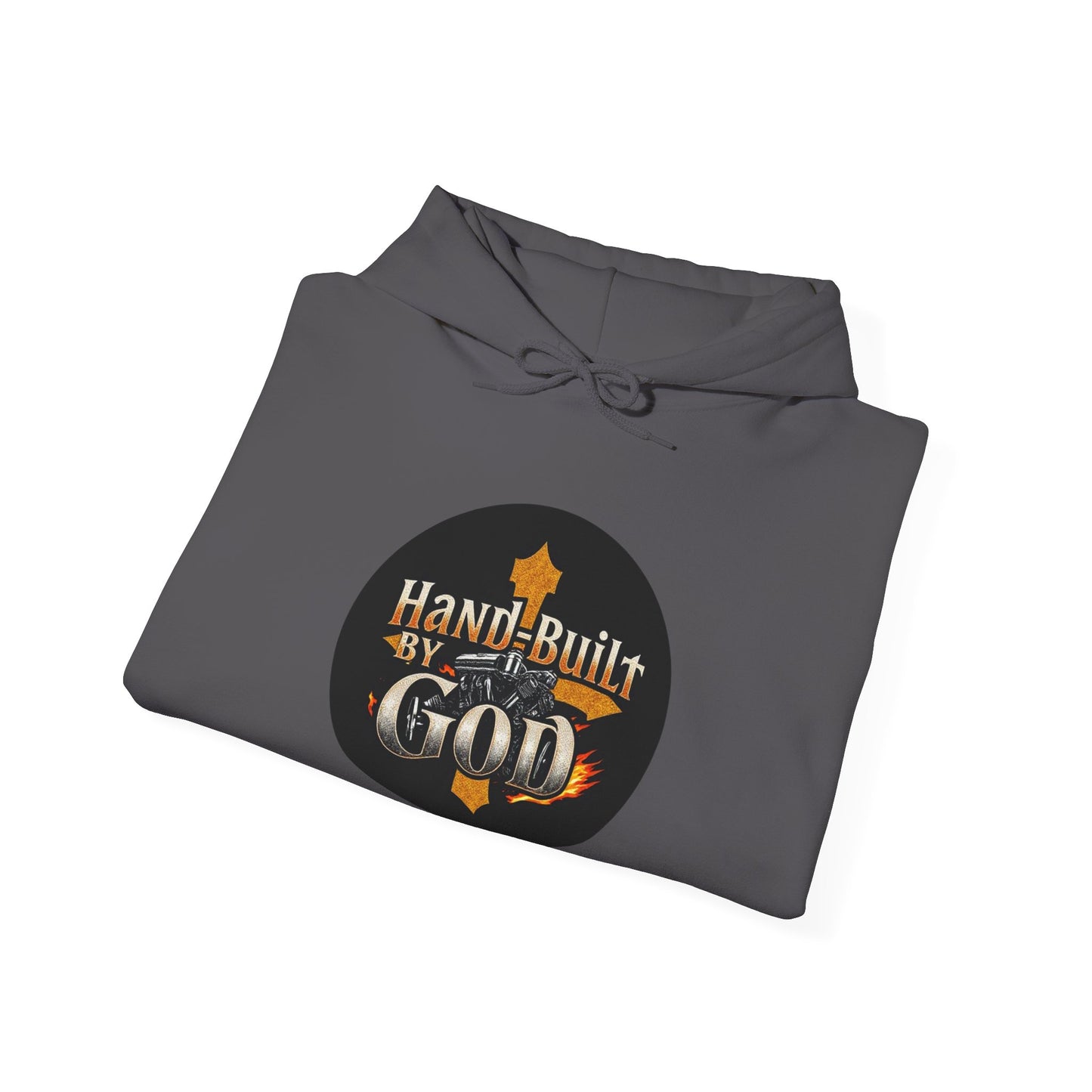 Hand Built by God Men’s Christian Hoodie – Cross & Engine Design