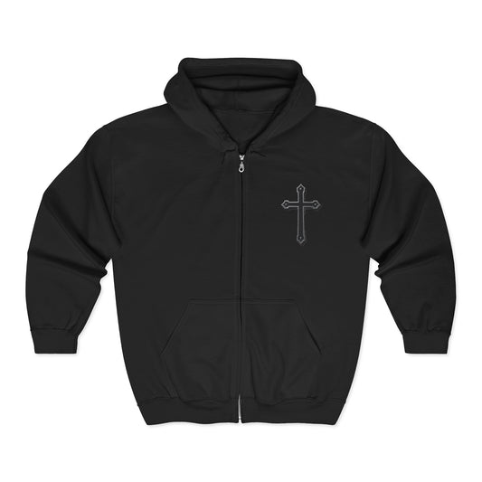 Black Cross Zip-Up Hoodie for Men