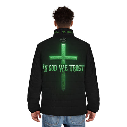 In God We Trust Men's Black Puffer Jacket – Bold Faith, Bold Style