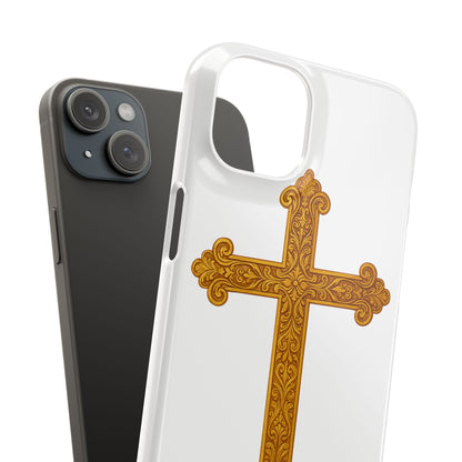 White iPhone Snap Case – Gold Cross Design