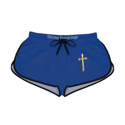 Golden Grace Women's Shorts in Blue with Gold Cross Design
