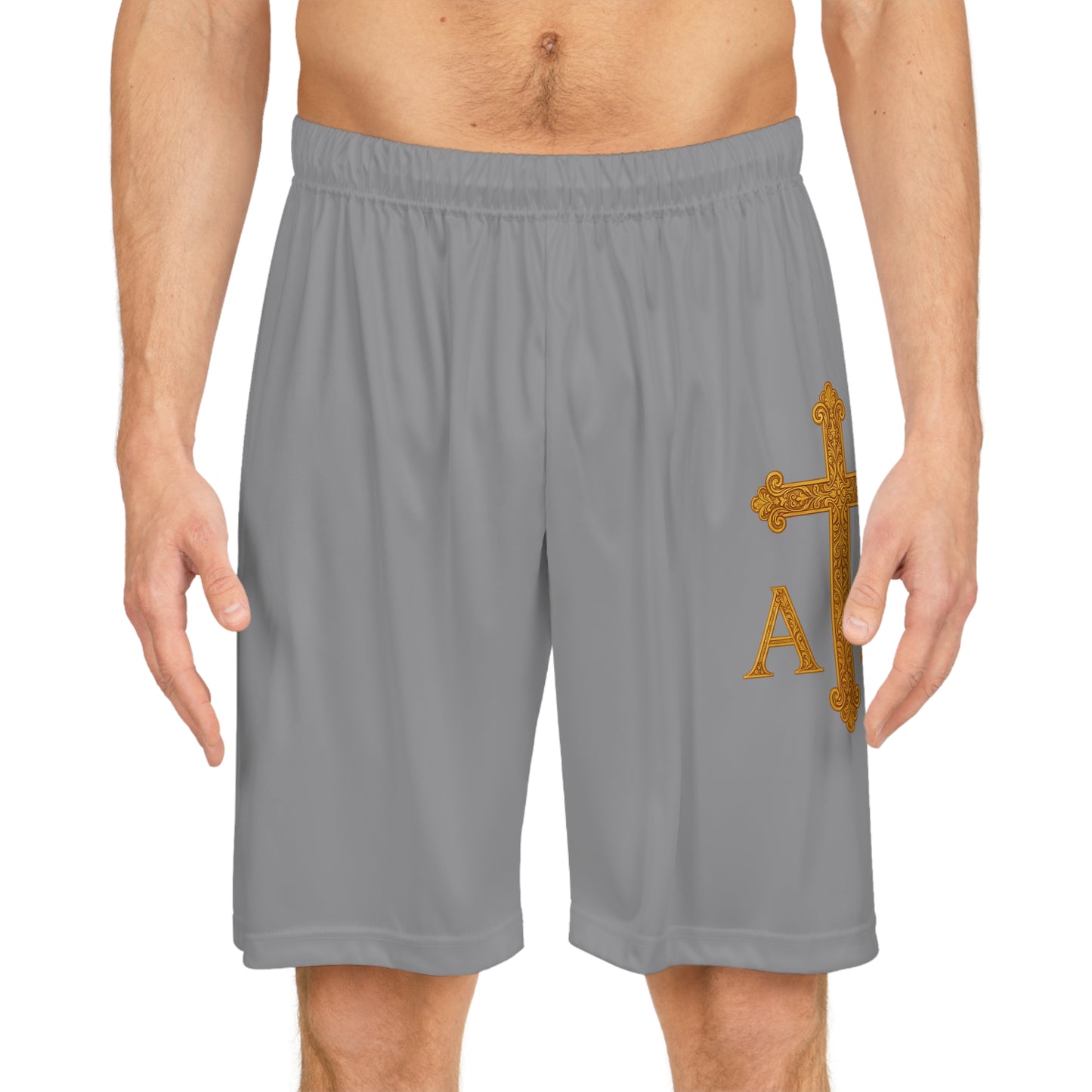 Men’s Alpha & Omega Basketball Shorts in Grey – Faith-Inspired Symbolism