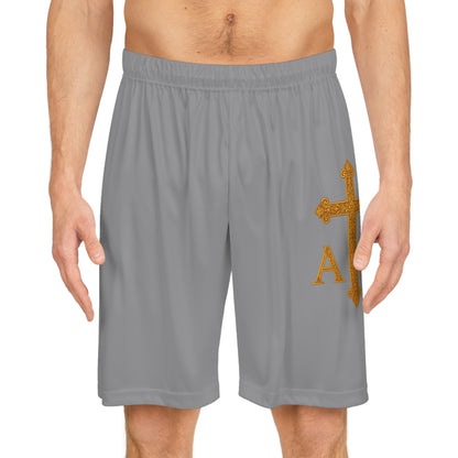 Men’s Alpha & Omega Basketball Shorts in Grey – Faith-Inspired Symbolism