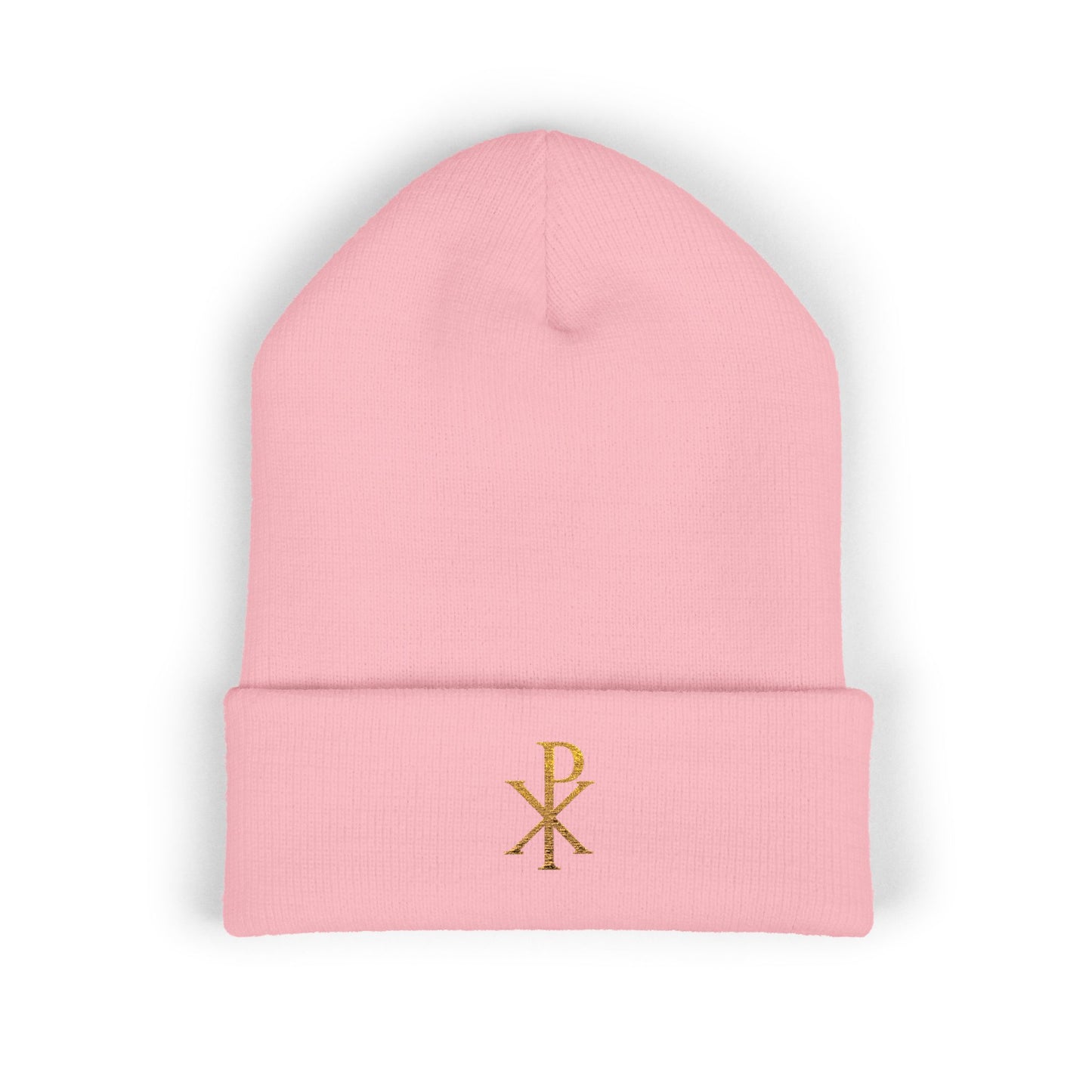 Radiant Faith Cuffed Beanie – Gold Chi Rho Embroidery