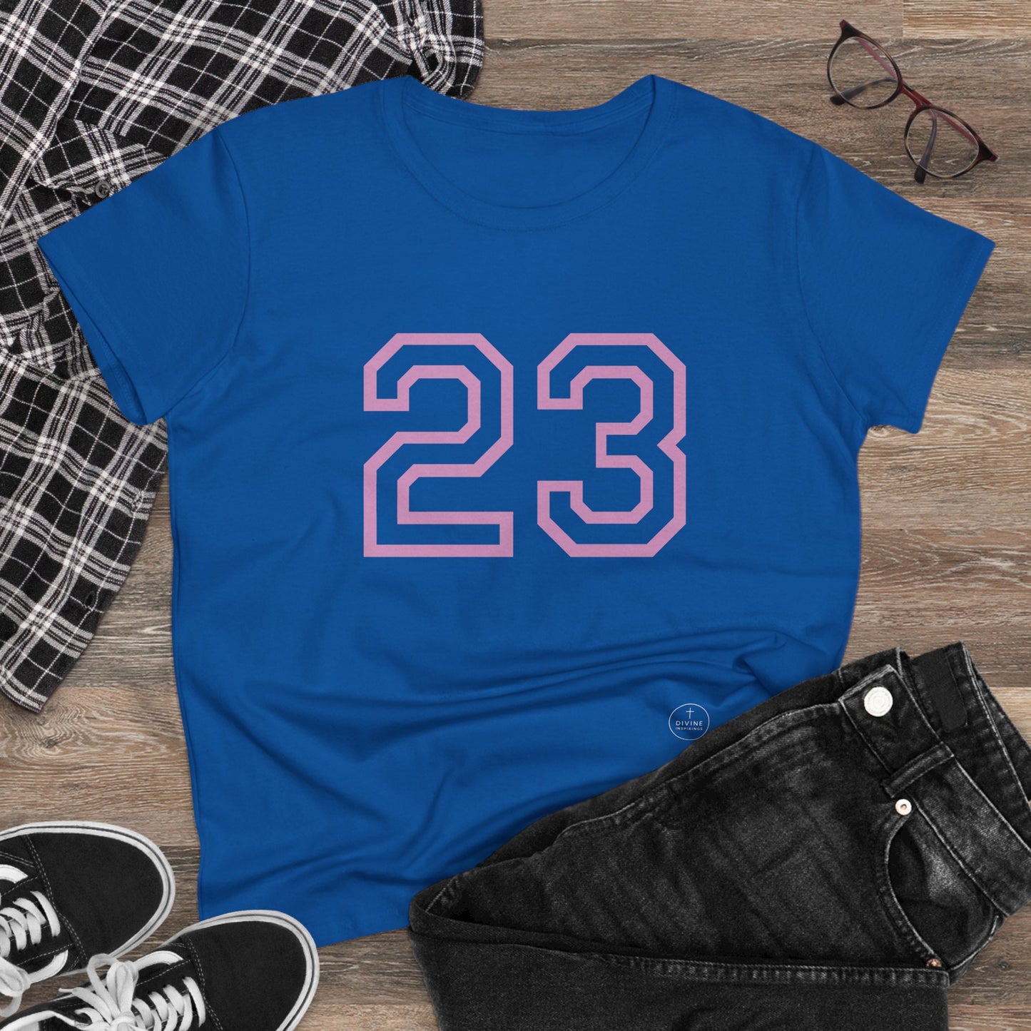 Psalm 23 Women’s Tee – Inspired Sports-Style Shirt (Pink Numbering)