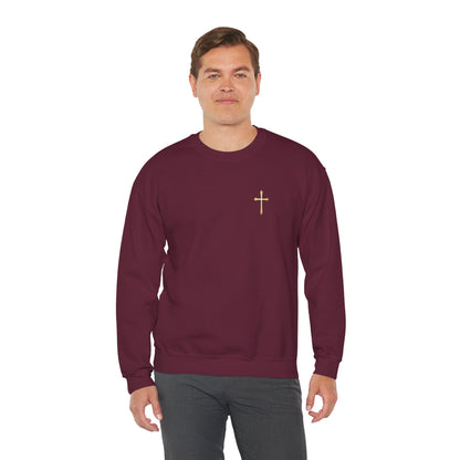 Men’s Elegance w/ Gold Cross Sweatshirt – Subtle Christian Faith Apparel