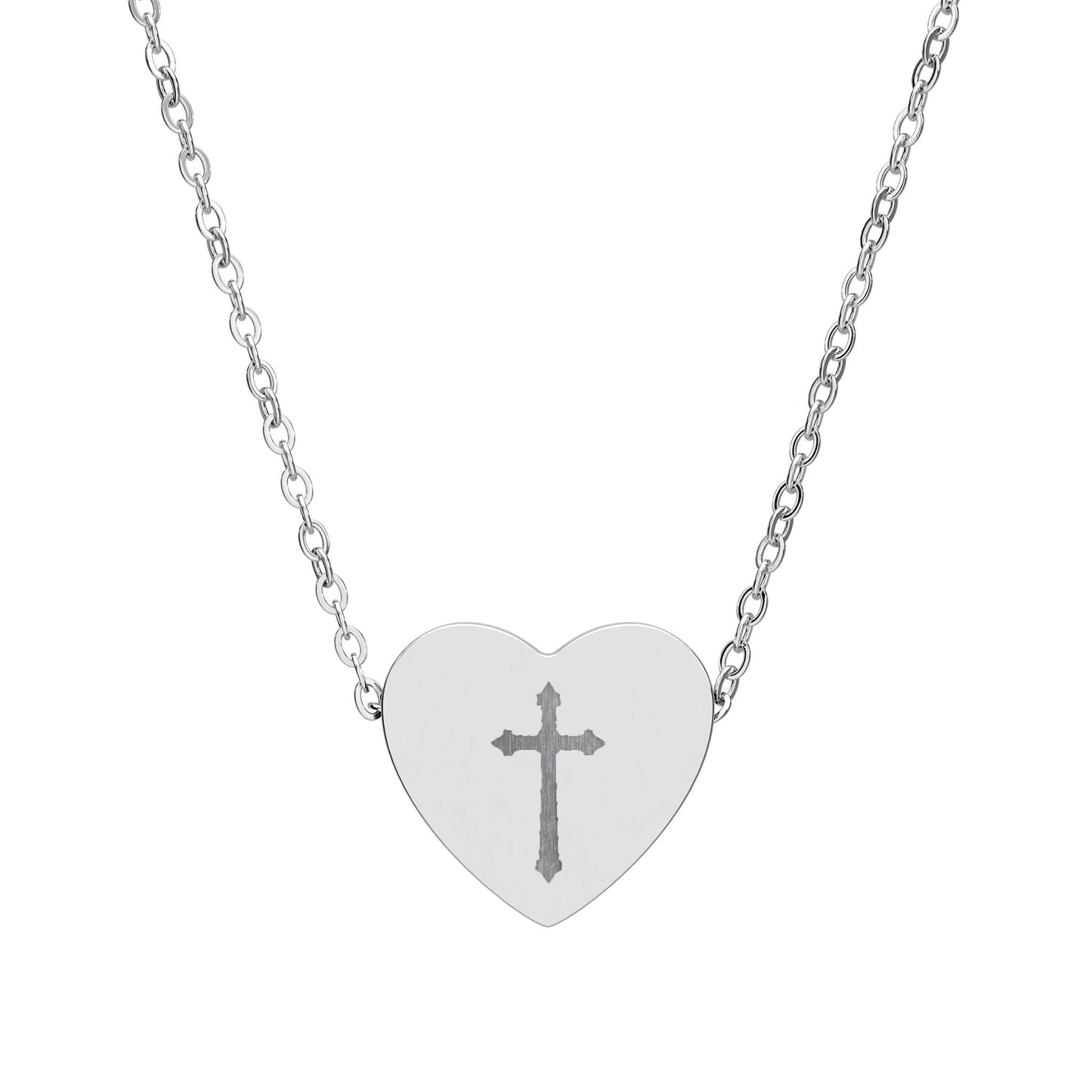 Bold Cross Engraved Heart Necklace – Statement Christian Jewelry
