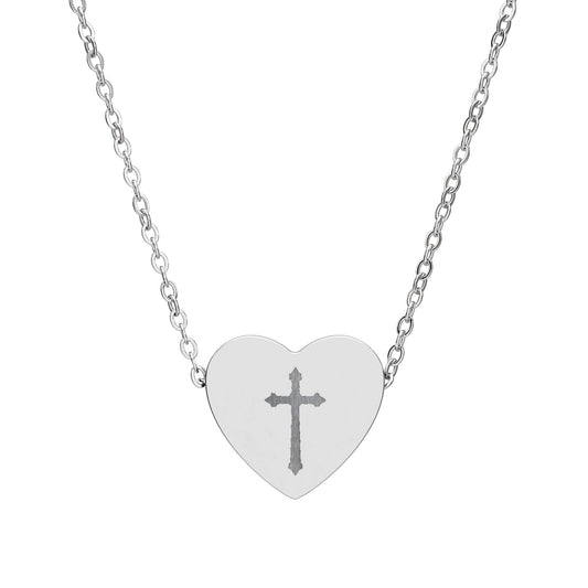 Bold Cross Engraved Heart Necklace – Statement Christian Jewelry