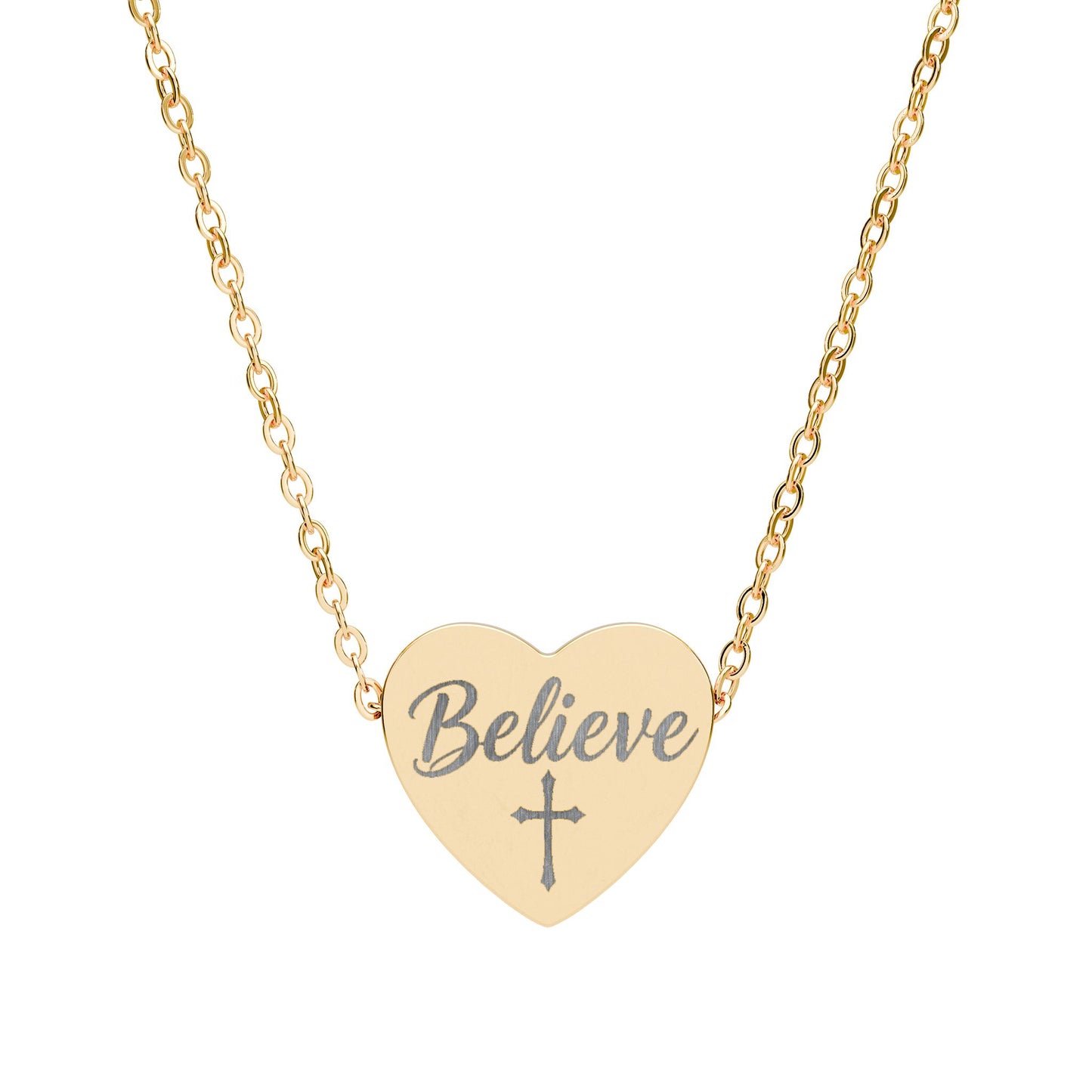 Believe Engraved Heart Necklace – Inspirational Christian Jewelry