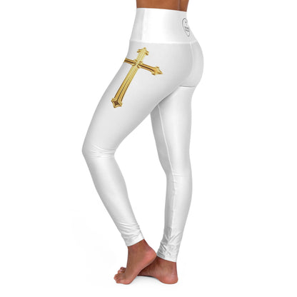 Gold Cross Women’s High-Waisted Yoga Leggings – Symbol of Eternal Victory