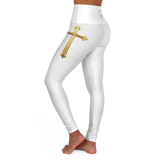 Gold Cross Women’s High-Waisted Yoga Leggings – Symbol of Eternal Victory