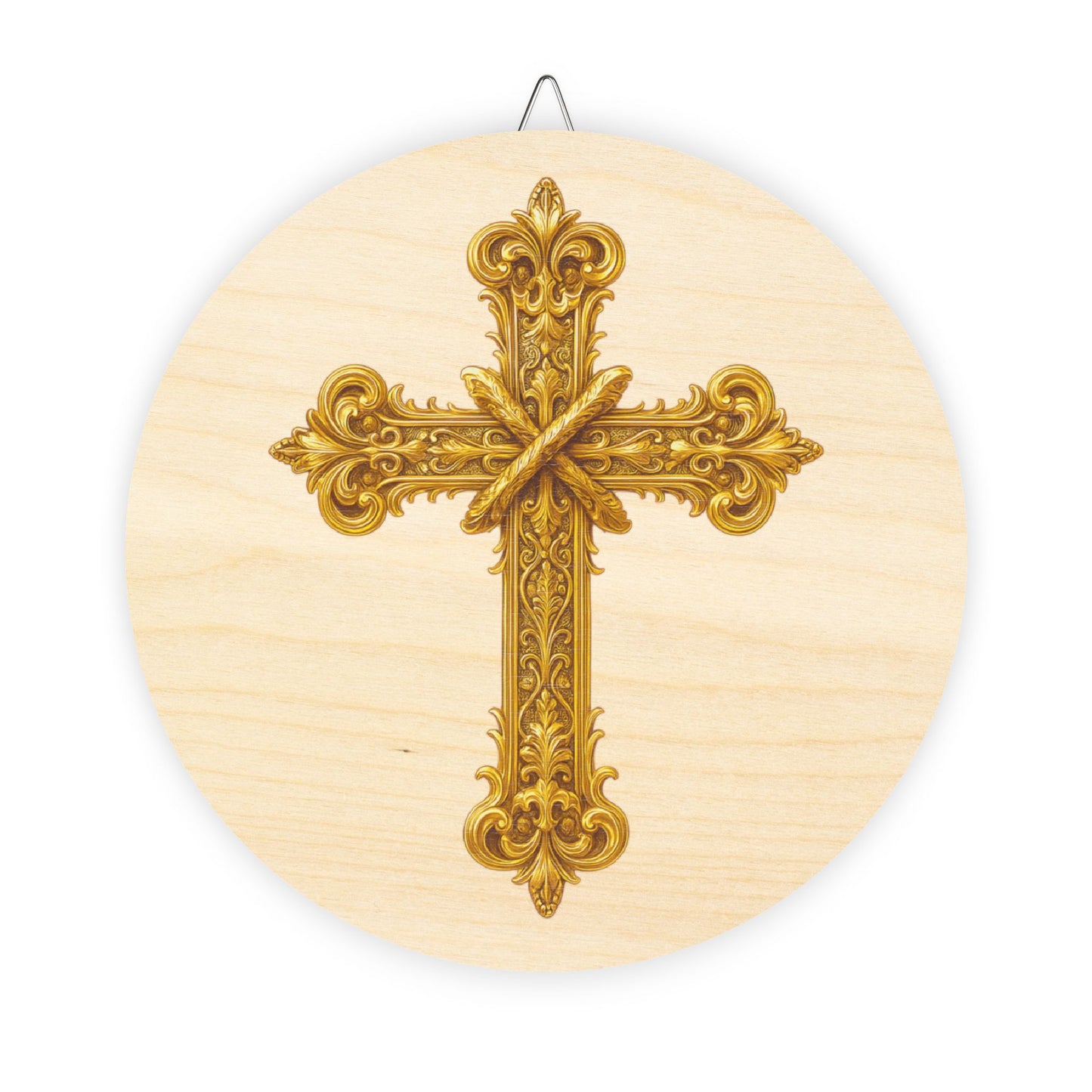 Golden Cross Wall Hanging — Faith-Inspired Wooden Décor