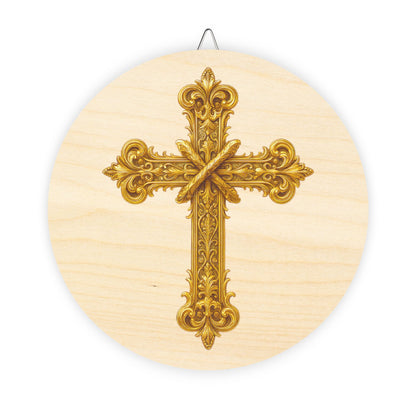 Golden Cross Wall Hanging — Faith-Inspired Wooden Décor