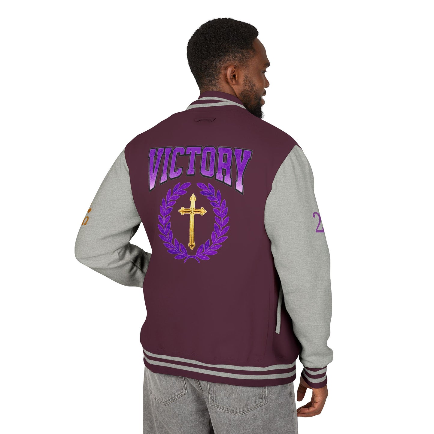 Victory in Christ Men’s Letterman Jacket – Sealed in Faith
