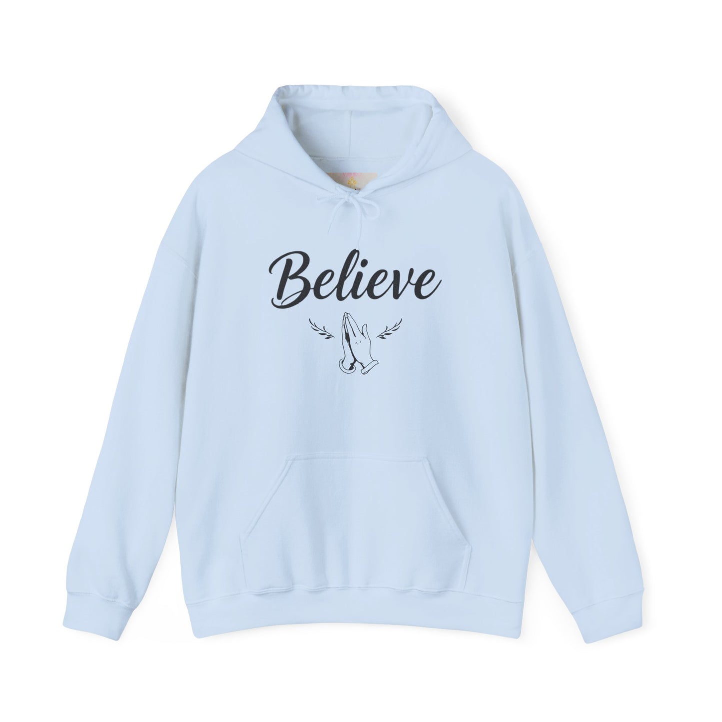 Women’s Believe Christian Hoodie – Praying Hands & Romans 10:9