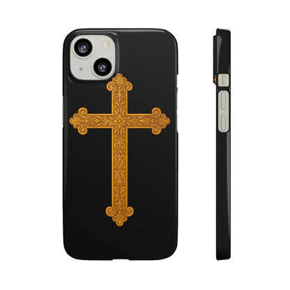 Black iPhone Snap Case – Gold Cross Design