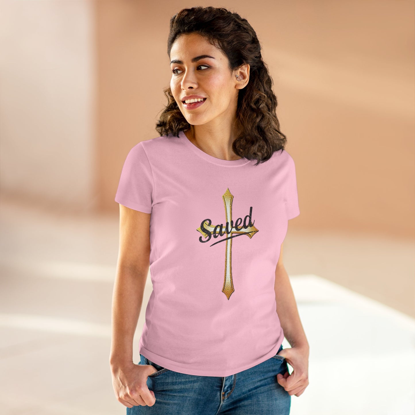 Saved Women’s Tee – Christian Faith Shirt with Cross Design