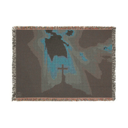 Faithful Devotion Woven Blanket – Cross on a Hill with Kneeling Figure