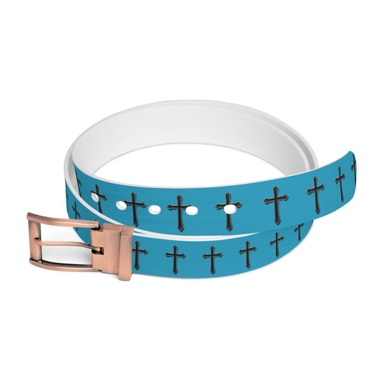 Shield of Faith Belt in Turquoise – Black Cross Pattern