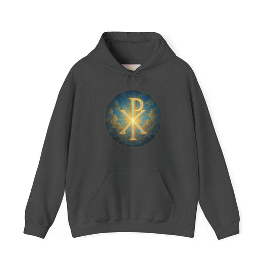 Men’s Christian Hoodie with Chi Rho Symbol – Faith Emblem Pullover