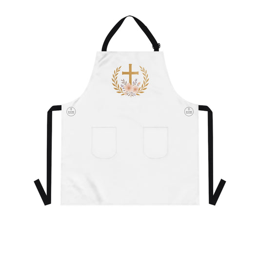 Victory in Christ Gold Cross Christian Kitchen Apron – Faith & Inspiration