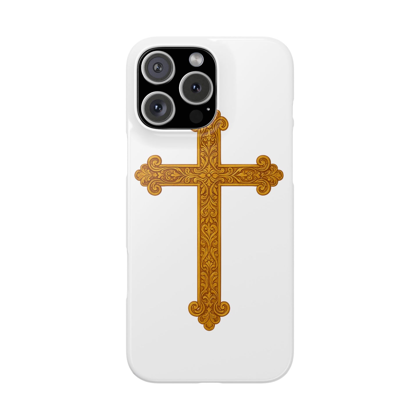 White iPhone Snap Case – Gold Cross Design