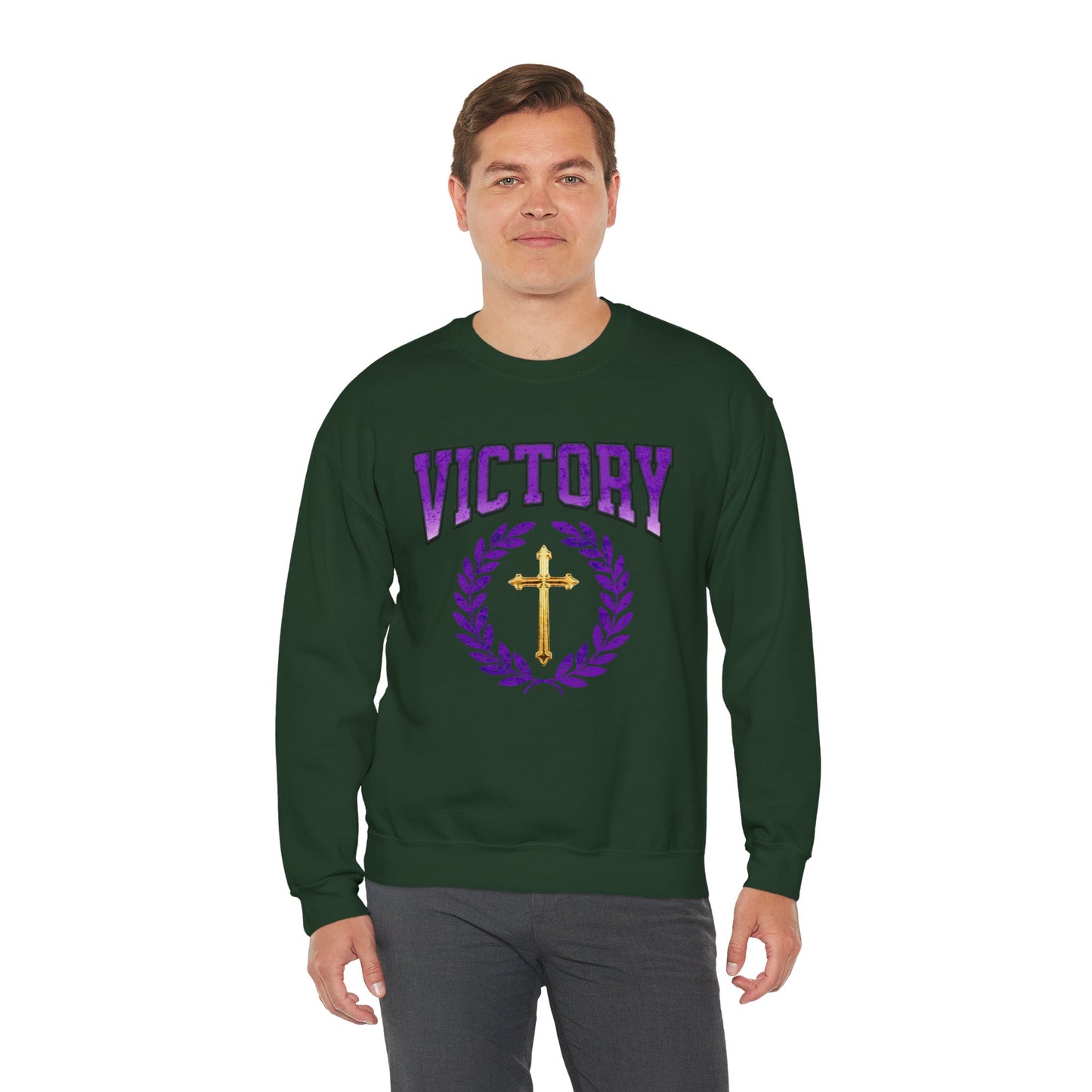 Victory in Christ Men’s Sweater – Crowned in Faith