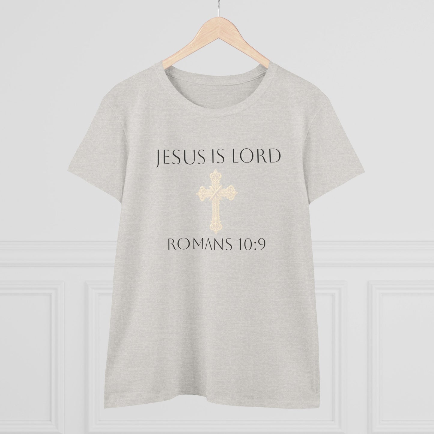 Saved & Sure – Women’s Softstyle Faith Tee (Romans 10:9) (Dark Lettering)