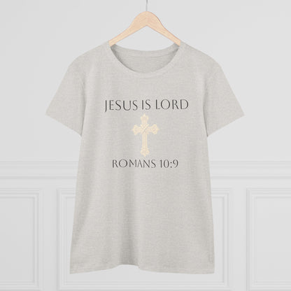 Saved & Sure – Women’s Softstyle Faith Tee (Romans 10:9) (Dark Lettering)