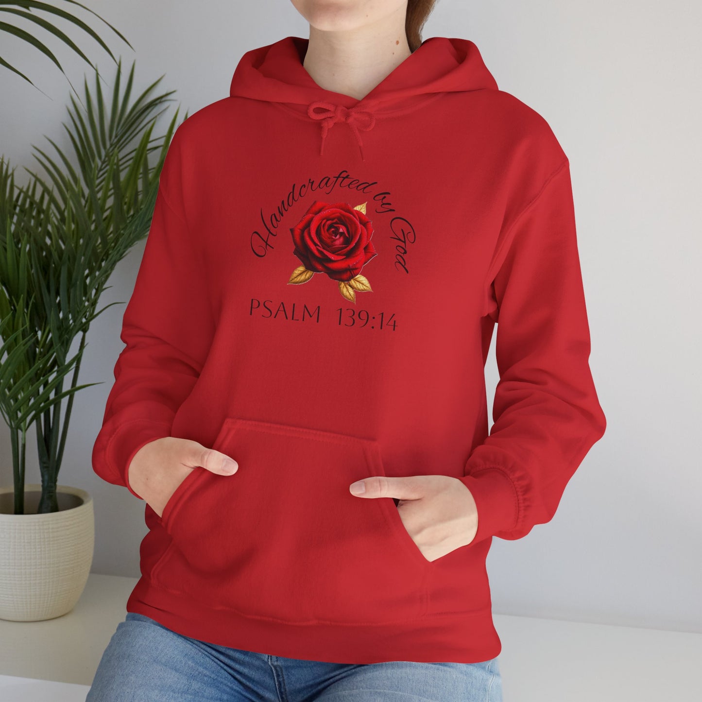 Handcrafted by God Rose Hoodie – Dark Lettering, Psalm 139:14