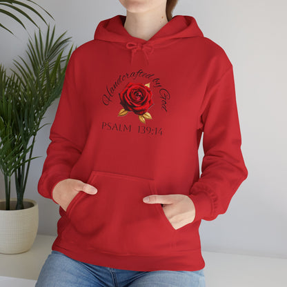Handcrafted by God Rose Hoodie – Dark Lettering, Psalm 139:14