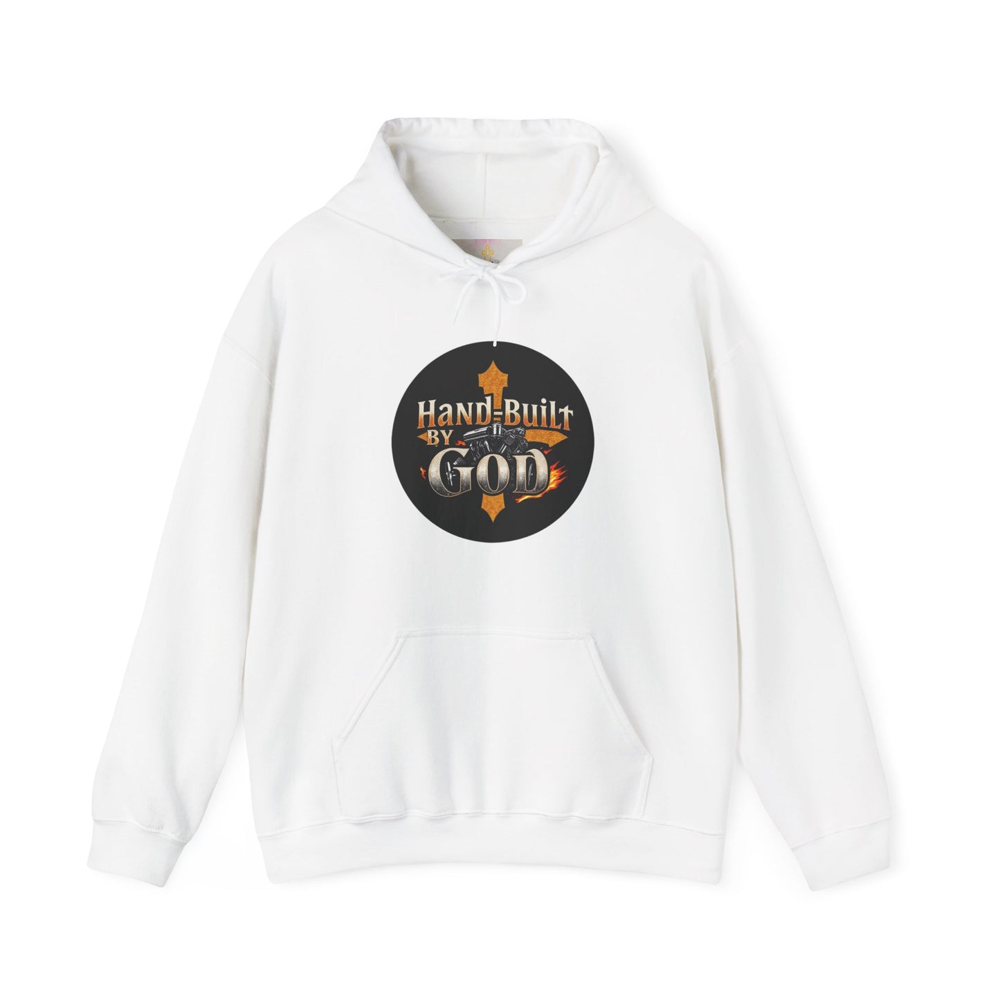 Hand Built by God Men’s Christian Hoodie – Cross & Engine Design