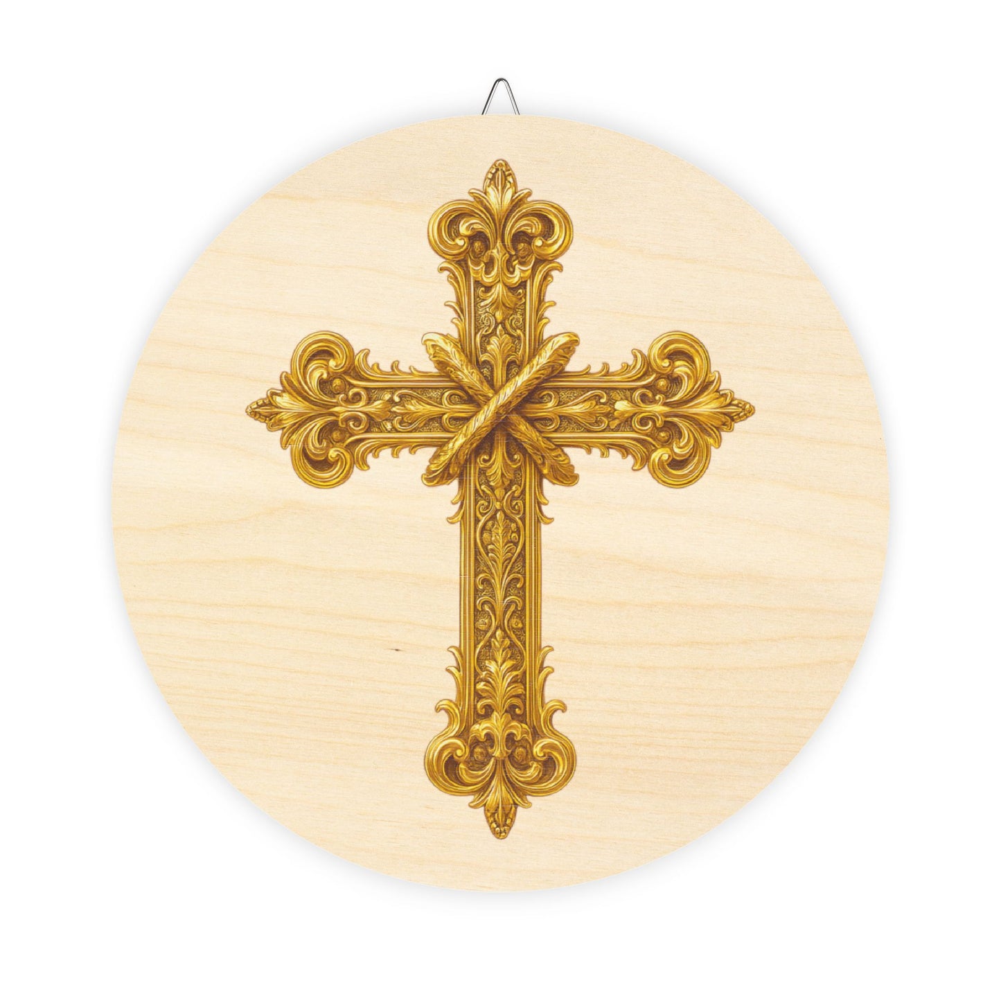 Golden Cross Wall Hanging — Faith-Inspired Wooden Décor