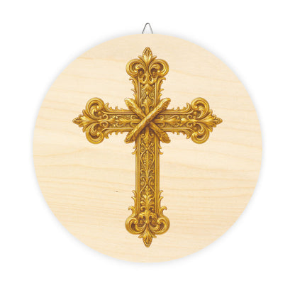 Golden Cross Wall Hanging — Faith-Inspired Wooden Décor