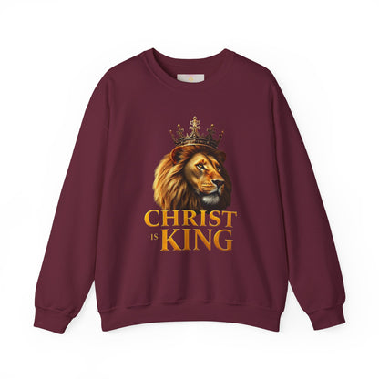 Christ is King – Men’s Christian Sweatshirt with Crowned Lion & Cross