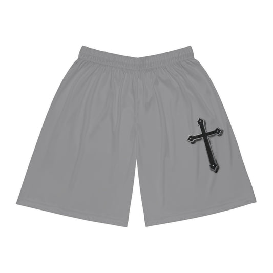 Men’s Black Cross Basketball Shorts in Dark Grey – Faith-Inspired Performance & Comfort