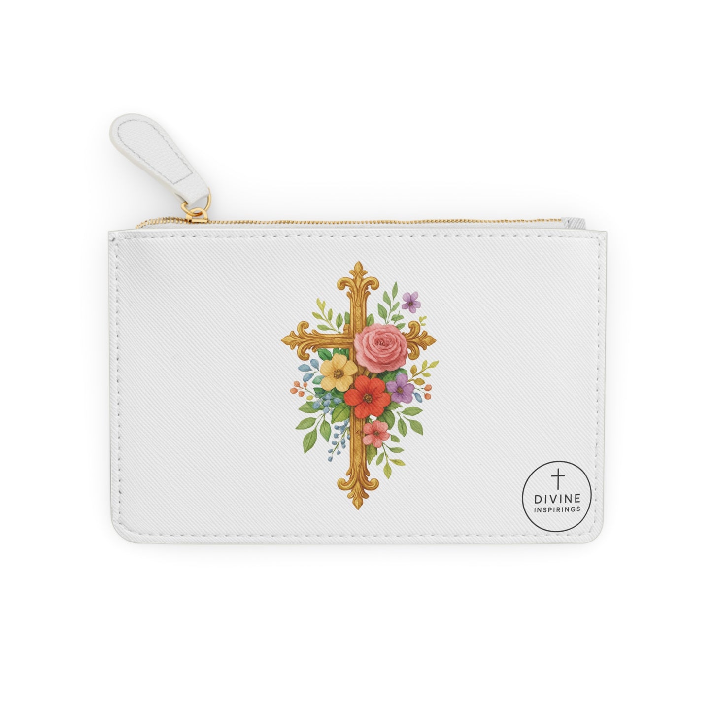 Blooming Faith Black Mini Clutch in White – Floral Cross Accent