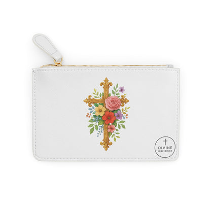 Blooming Faith Black Mini Clutch in White – Floral Cross Accent