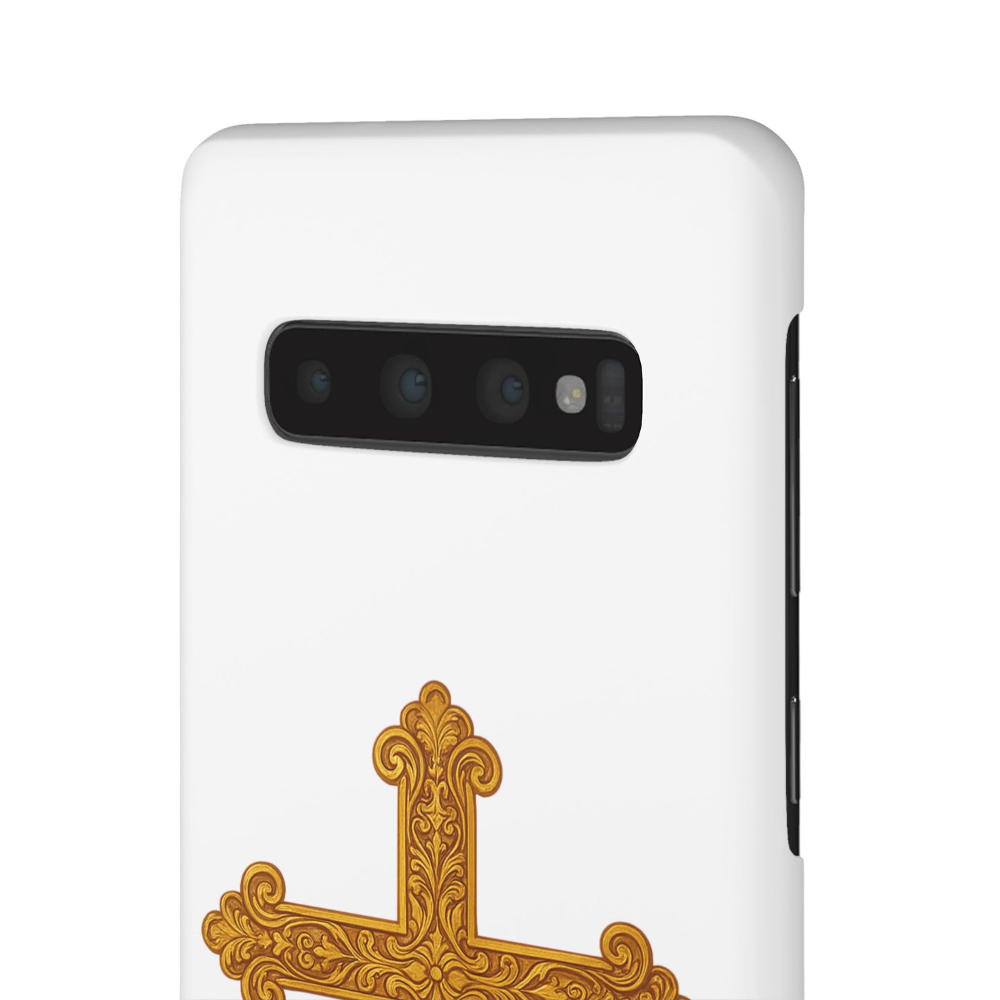 White Samsung Snap Case – Gold Cross Design