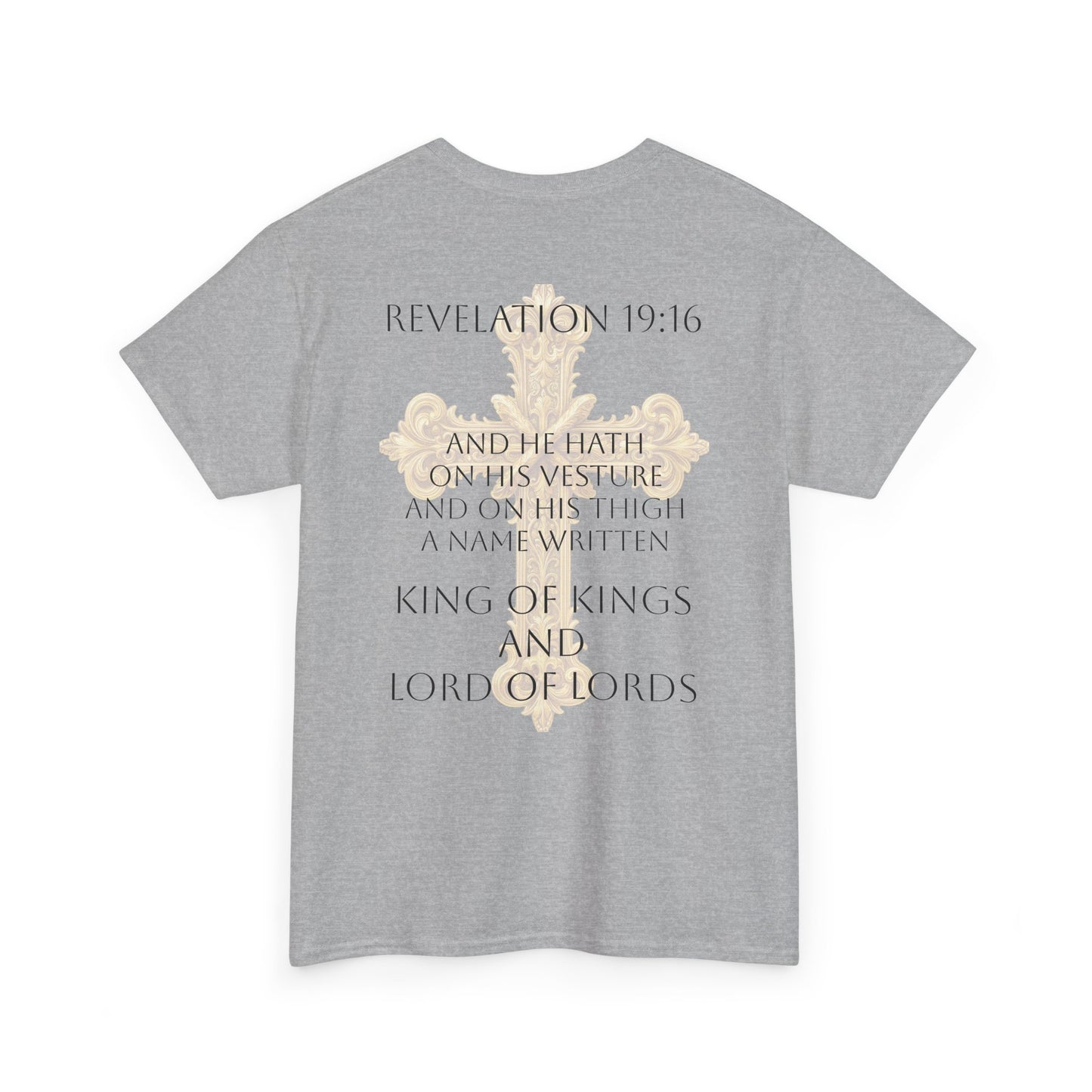 Victory of the Lamb Men’s Christian Tee – Christ is King (Revelation 17:14) (Dark Lettering)