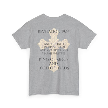 Victory of the Lamb Men’s Christian Tee – Christ is King (Revelation 17:14) (Dark Lettering)