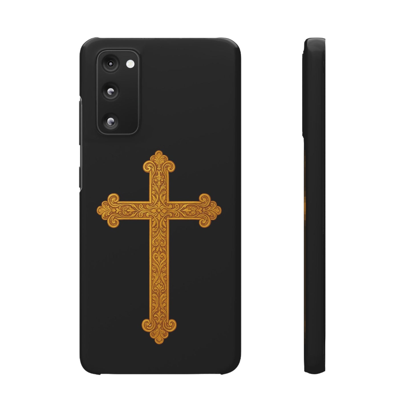 Black Samsung Snap Case – Gold Cross Design