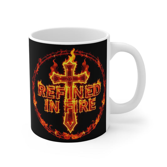 'Refined in Fire' Christian Mug with Cross – 11oz & 15oz Inspirational Faith Gift