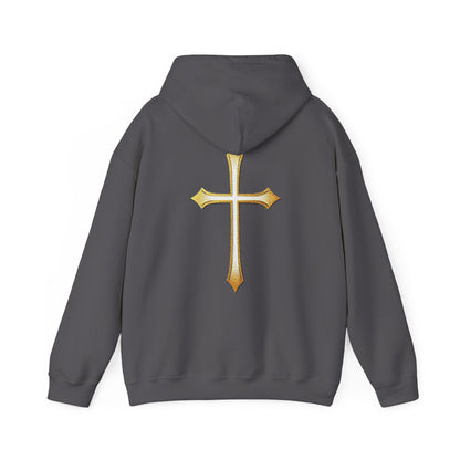Men’s Gold Cross Hoodie – Bold Christian Faith Hoodie with Front & Back Design