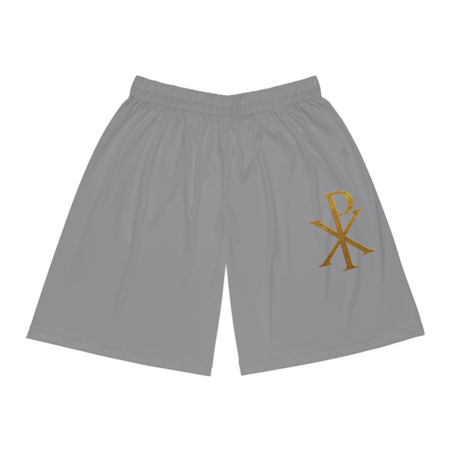 Men’s Chi Rho Basketball Shorts in Grey – Faith-Inspired Performance & Comfort