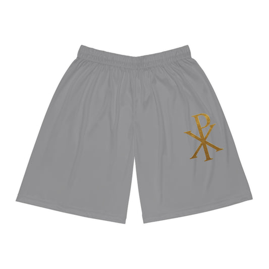 Men’s Chi Rho Basketball Shorts in Grey – Faith-Inspired Performance & Comfort